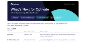 Preview of Optivate's Product Roadmap: Built for Ophthalmology & Eye Care Practices.